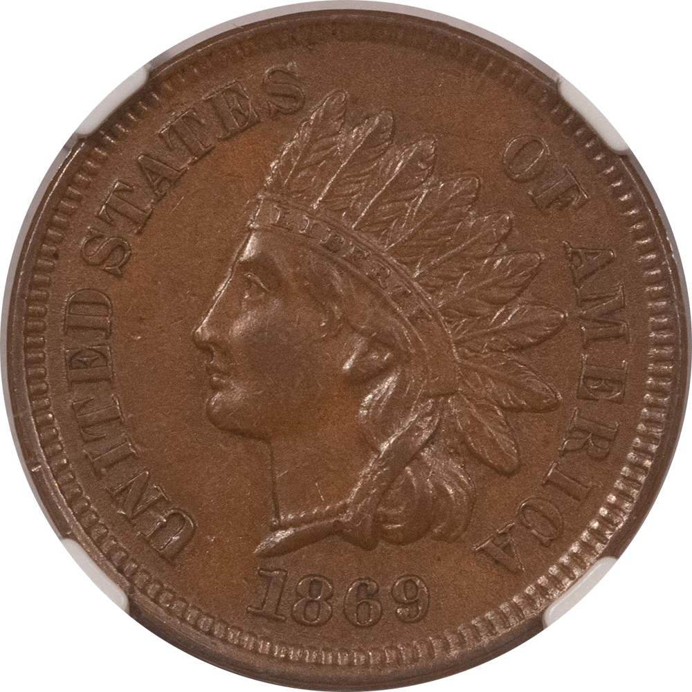 Indian 1869 INDIAN CENT – NGC AU-58 BN LOOKS UNCIRCULATED, NICE AND SMOOTH BROWN Indian 1869 INDIAN CENT – NGC AU-58 BN LOOKS UNCIRCULATED, NICE AND SMOOTH BROWN