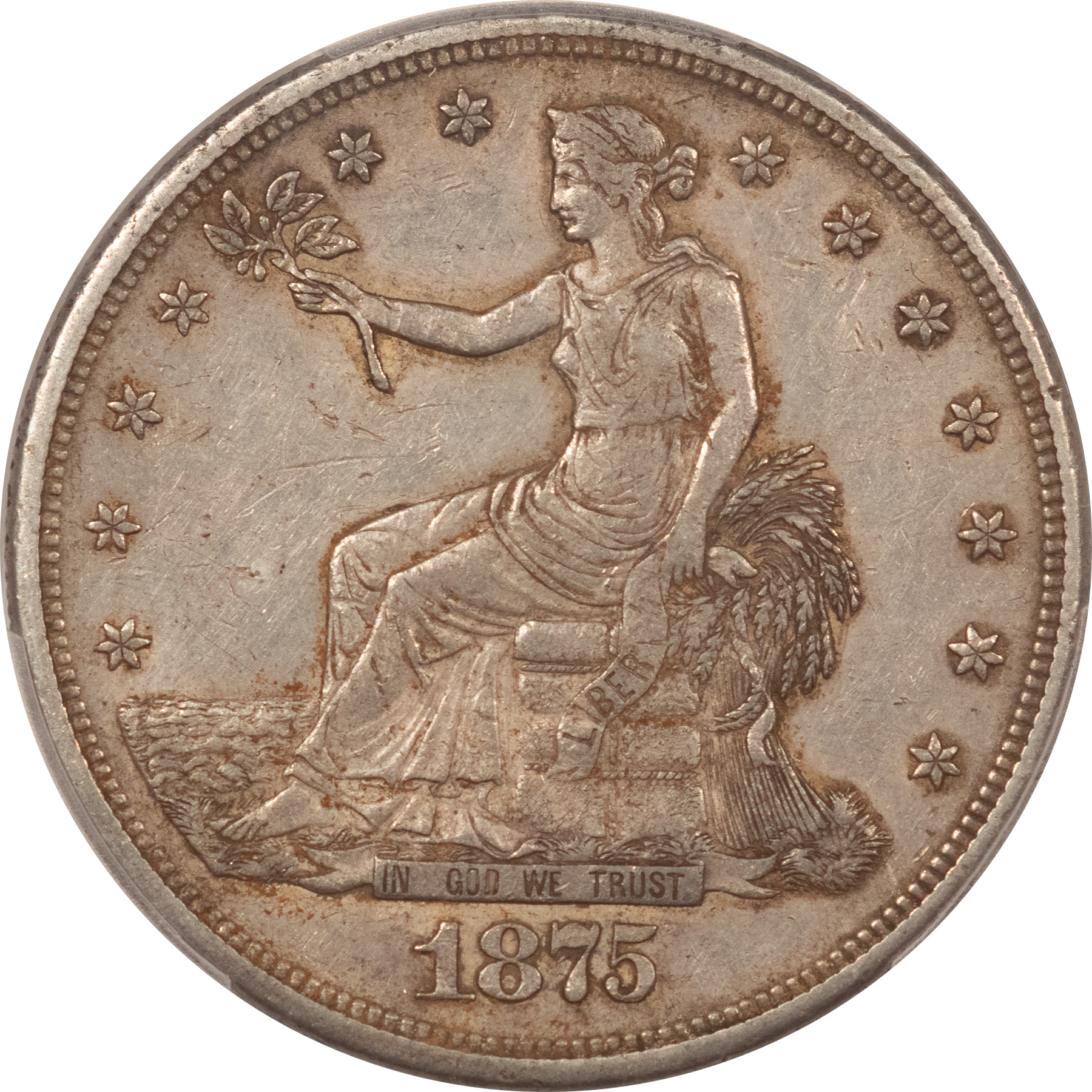 Dollars 1875-CC $1 TRADE DOLLAR – PCGS AU-53, TOUGH! CARSON CITY! Dollars 1875-CC $1 TRADE DOLLAR – PCGS AU-53, TOUGH! CARSON CITY!