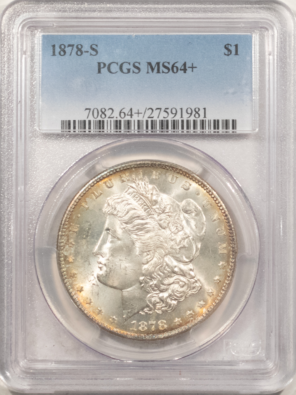 Dollars 1878-S $1 MORGAN DOLLAR – PCGS MS-64+, WHITE & PREMIUM QUALITY! Dollars 1878-S $1 MORGAN DOLLAR – PCGS MS-64+, WHITE & PREMIUM QUALITY!