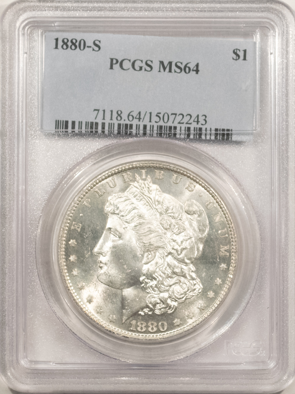 Dollars 1880-S $1 MORGAN DOLLAR – PCGS MS-64, WHITE & FLASHY! Dollars 1880-S $1 MORGAN DOLLAR – PCGS MS-64, WHITE & FLASHY!