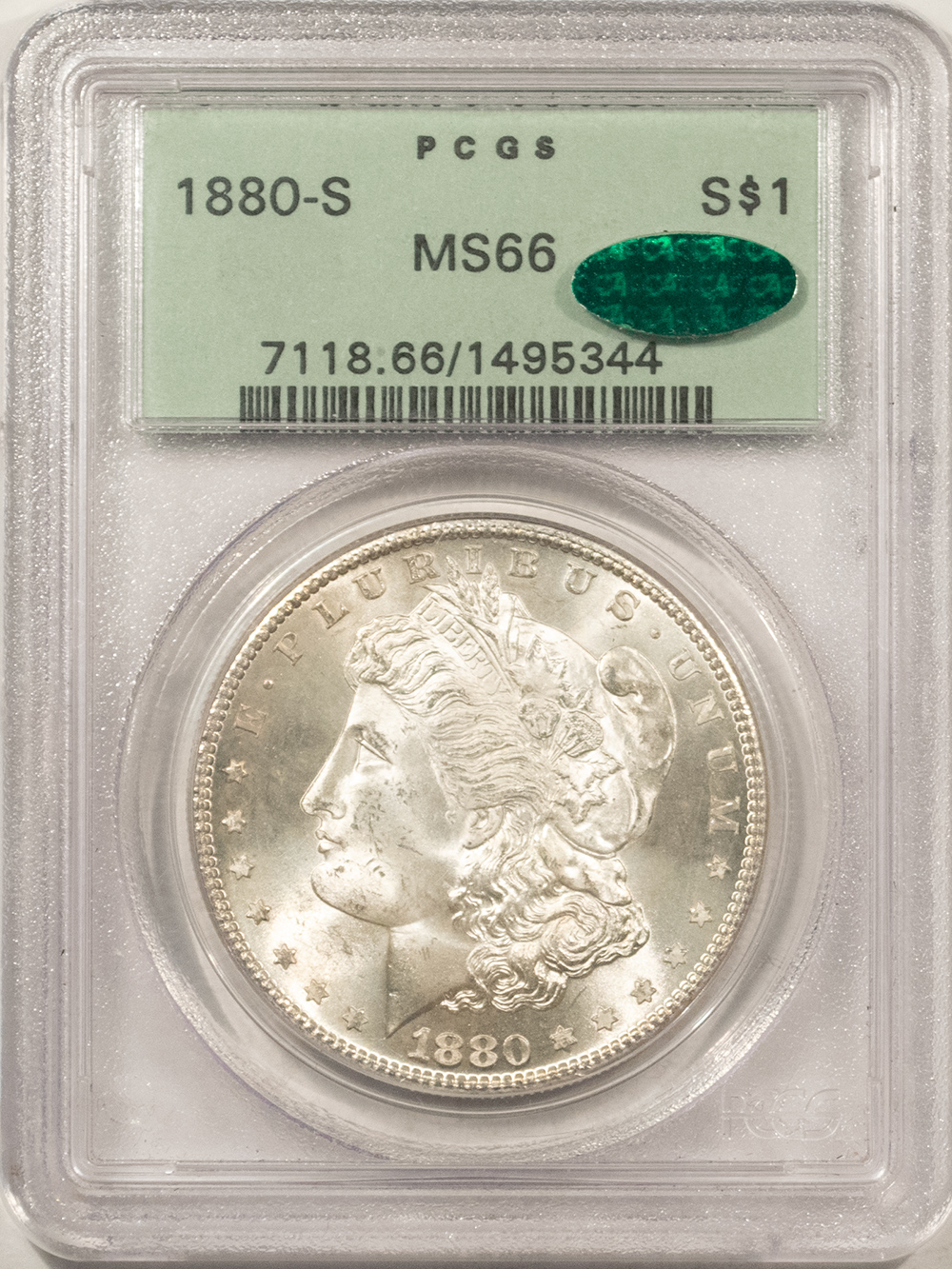 CAC Approved Coins 1880-S $1 MORGAN DOLLAR – PCGS MS-66, FRESH WHITE, PQ, OGH & CAC APPROVED! CAC Approved Coins 1880-S $1 MORGAN DOLLAR – PCGS MS-66, FRESH WHITE, PQ, OGH & CAC APPROVED!
