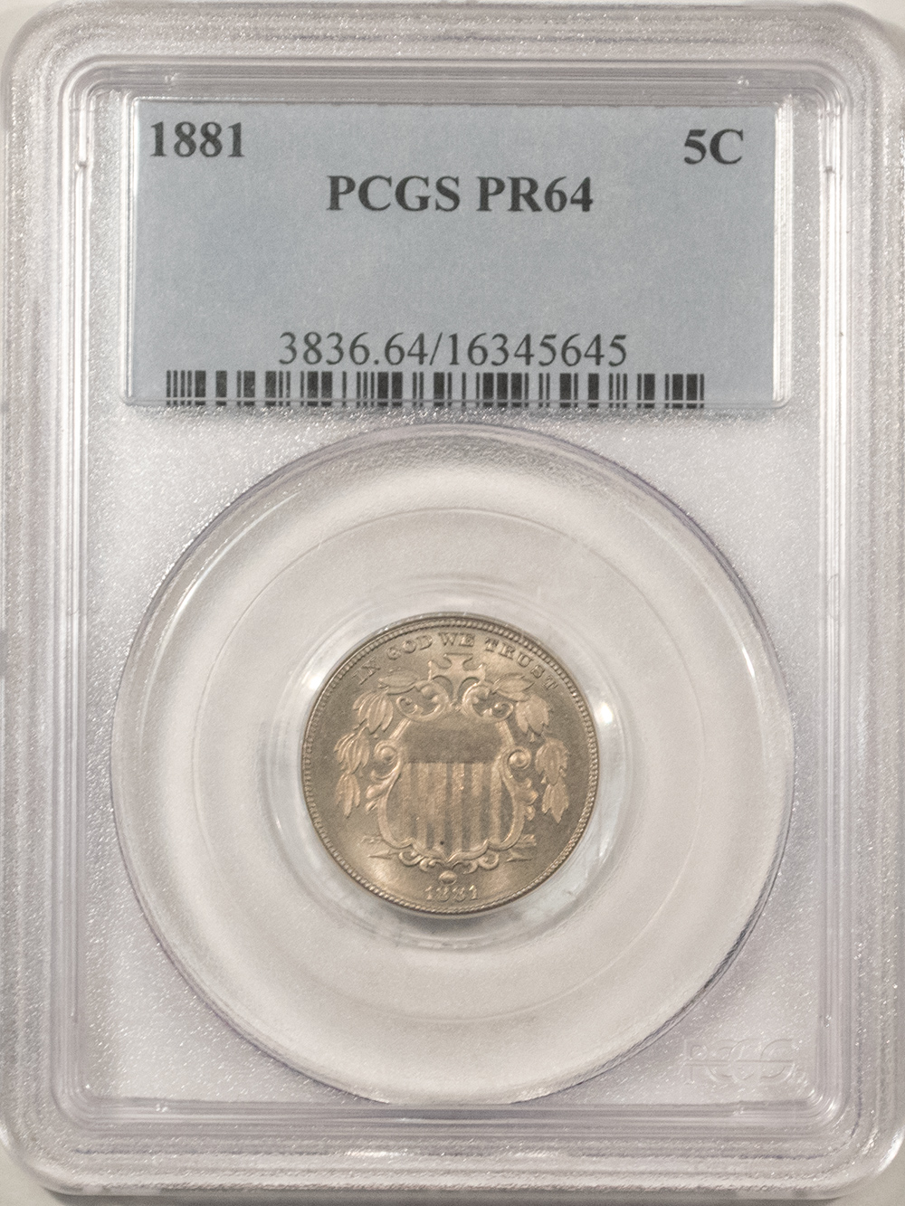 New Certified Coins 1881 PROOF SHIELD NICKEL – PCGS PR-64, FRESH & SUPER PQ, LOOKS GEM! New Certified Coins 1881 PROOF SHIELD NICKEL – PCGS PR-64, FRESH & SUPER PQ, LOOKS GEM!