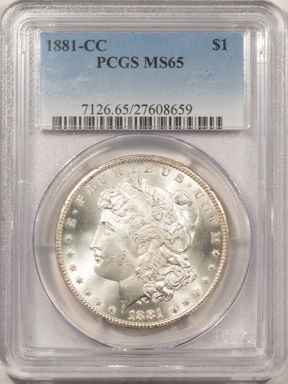 Dollars 1881-CC $1 MORGAN DOLLAR – PCGS MS-65, BLAST WHITE GEM! CARSON CITY! Dollars 1881-CC $1 MORGAN DOLLAR – PCGS MS-65, BLAST WHITE GEM! CARSON CITY!