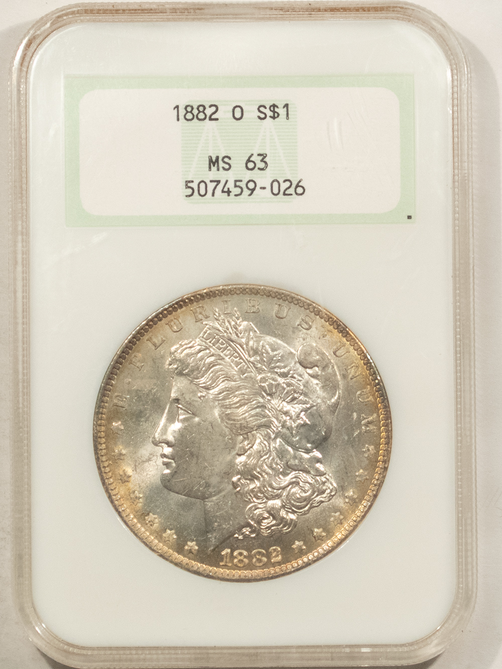 Dollars 1882-O $1 MORGAN DOLLAR – NGC MS-63, FATTIE HOLDER, PREMIUM QUALITY! Dollars 1882-O $1 MORGAN DOLLAR – NGC MS-63, FATTIE HOLDER, PREMIUM QUALITY!