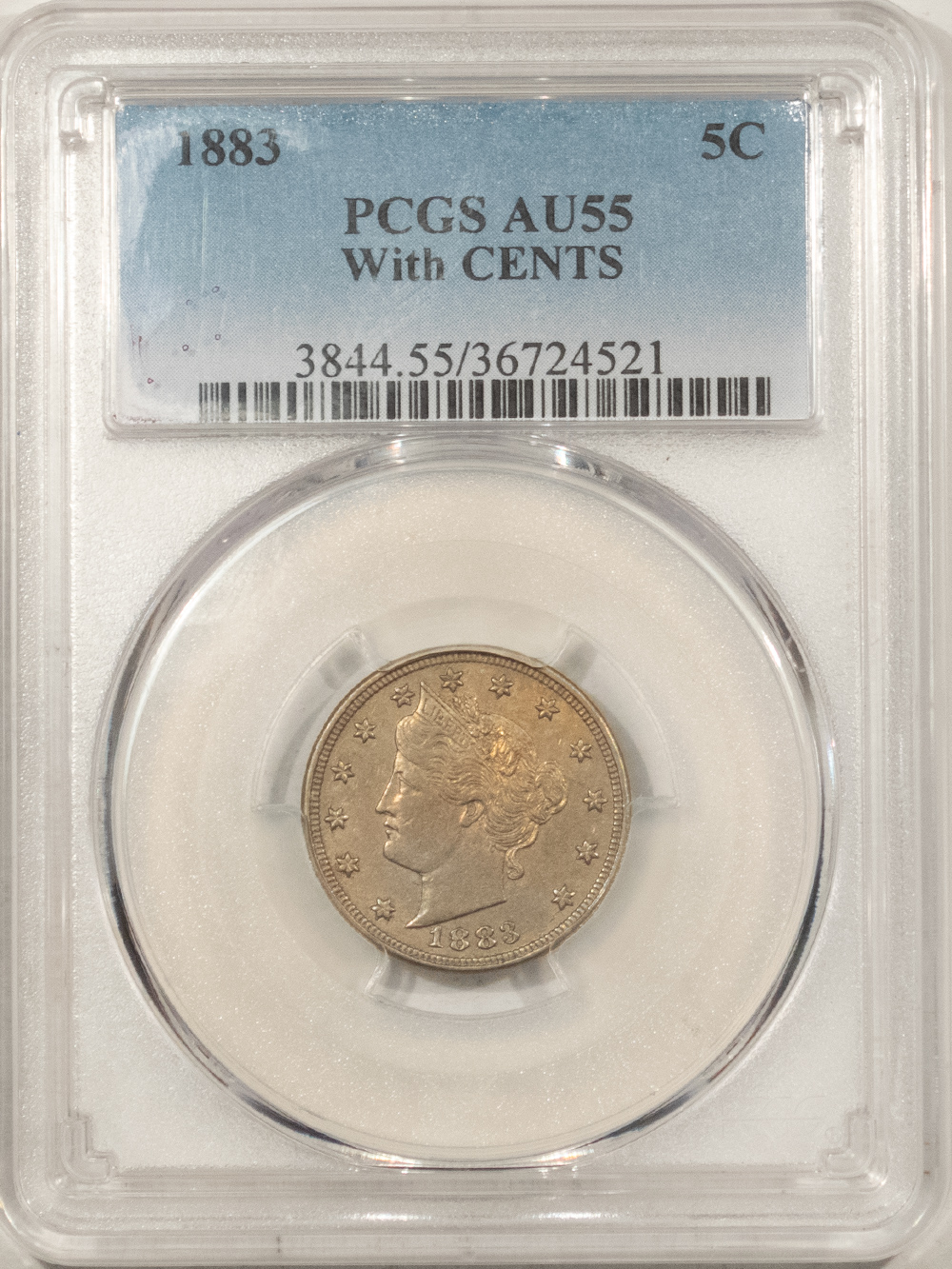 Liberty Nickels 1883 LIBERTY NICKEL, WITH CENTS – PCGS AU-55 Liberty Nickels 1883 LIBERTY NICKEL, WITH CENTS – PCGS AU-55