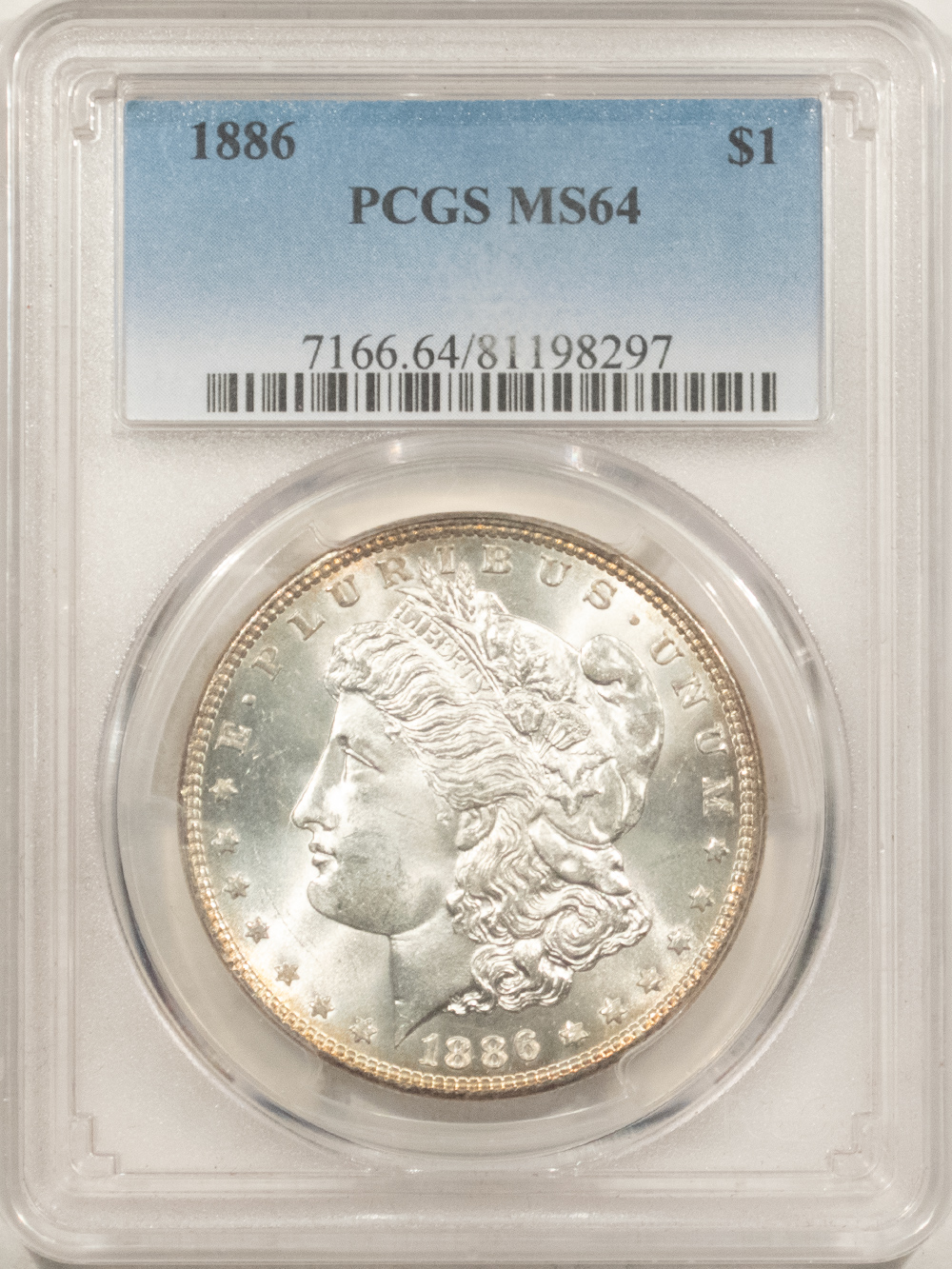 Dollars 1886 $1 MORGAN DOLLAR – PCGS MS-64, BLAST WHITE! Dollars 1886 $1 MORGAN DOLLAR – PCGS MS-64, BLAST WHITE!