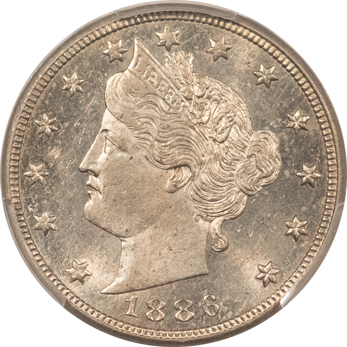 Liberty Nickels 1886 LIBERTY NICKEL – PCGS MS-62, GREAT FLASHY! PREMIUM QUALITY! KEY-DATE! Liberty Nickels 1886 LIBERTY NICKEL – PCGS MS-62, GREAT FLASHY! PREMIUM QUALITY! KEY-DATE!
