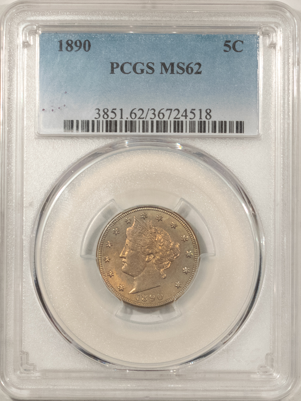 Liberty Nickels 1890 LIBERTY NICKEL – PCGS MS-62, LOOKS CHOICE! Liberty Nickels 1890 LIBERTY NICKEL – PCGS MS-62, LOOKS CHOICE!