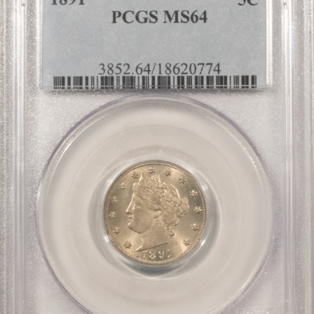 Liberty Nickels 1891 LIBERTY NICKEL – PCGS MS-64 FRESH & NEARLY GEM!