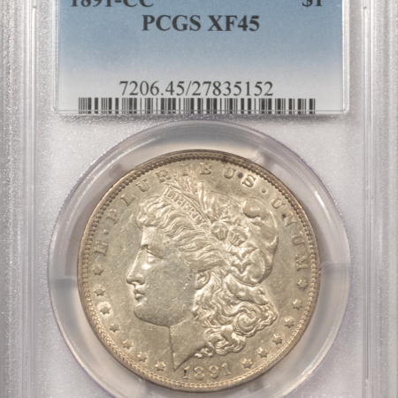 Dollars 1891-CC $1 MORGAN DOLLAR – PCGS XF-45, LOOKS AU! CARSON CITY!