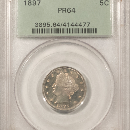 Liberty Nickels 1897 PROOF LIBERTY NICKEL – PCGS PR-64, OLD GREEN HOLDER & PREMIUM QUALITY!