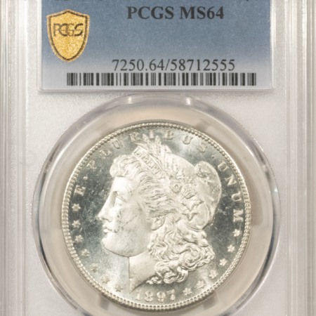 Dollars 1897-S $1 MORGAN DOLLAR – PCGS MS-64, BLAST WHITE & PQ+, LOOKS PROOFLIKE!