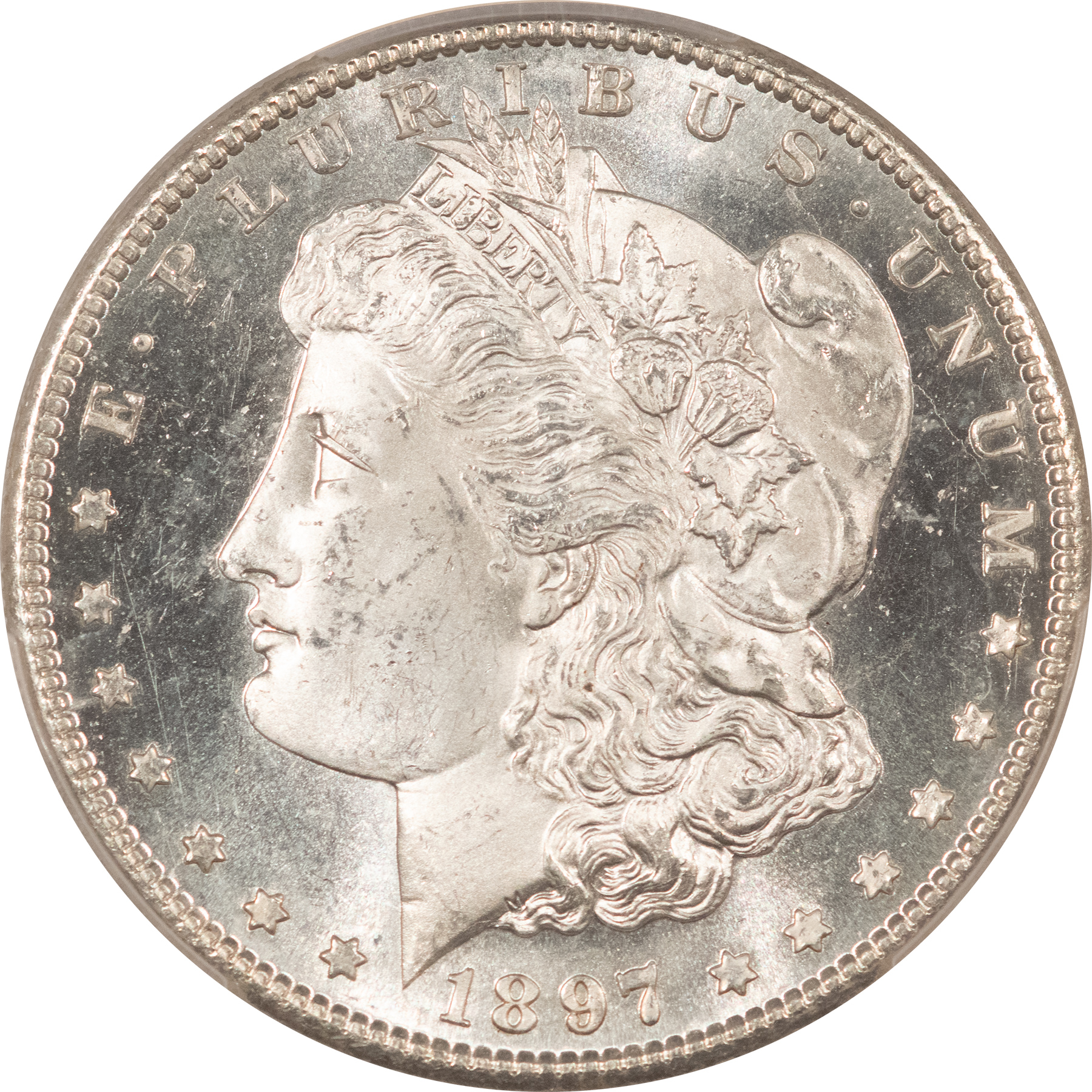 Dollars 1897-S $1 MORGAN DOLLAR – PCGS MS-64, BLAST WHITE & PQ+, LOOKS PROOFLIKE! Dollars 1897-S $1 MORGAN DOLLAR – PCGS MS-64, BLAST WHITE & PQ+, LOOKS PROOFLIKE!