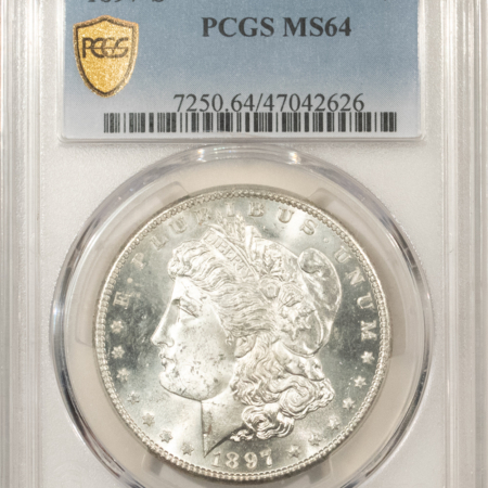 Dollars 1897-S $1 MORGAN DOLLAR – PCGS MS-64, BLAST WHITE & PREMIUM QUALITY!