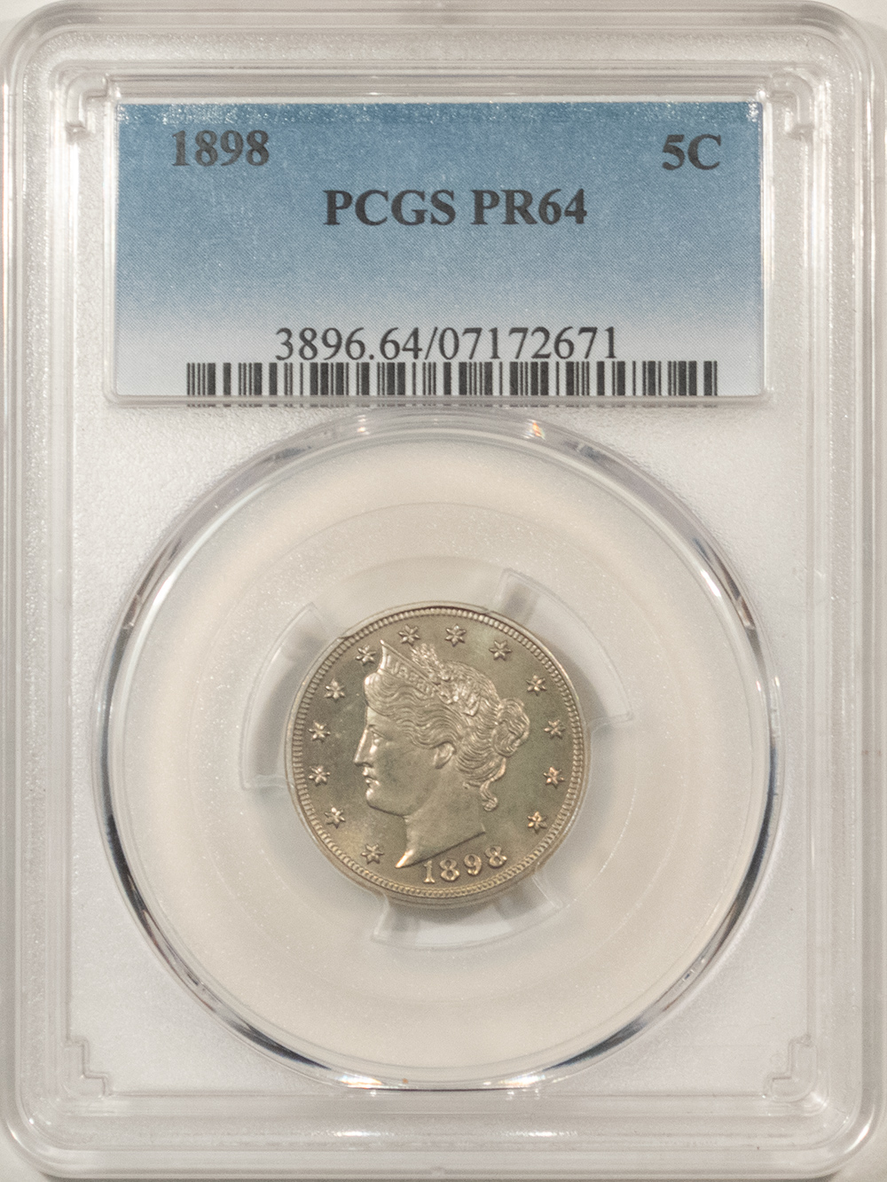 Liberty Nickels 1898 PROOF LIBERTY NICKEL – PCGS PR-64 FRESH & PQ! Liberty Nickels 1898 PROOF LIBERTY NICKEL – PCGS PR-64 FRESH & PQ!