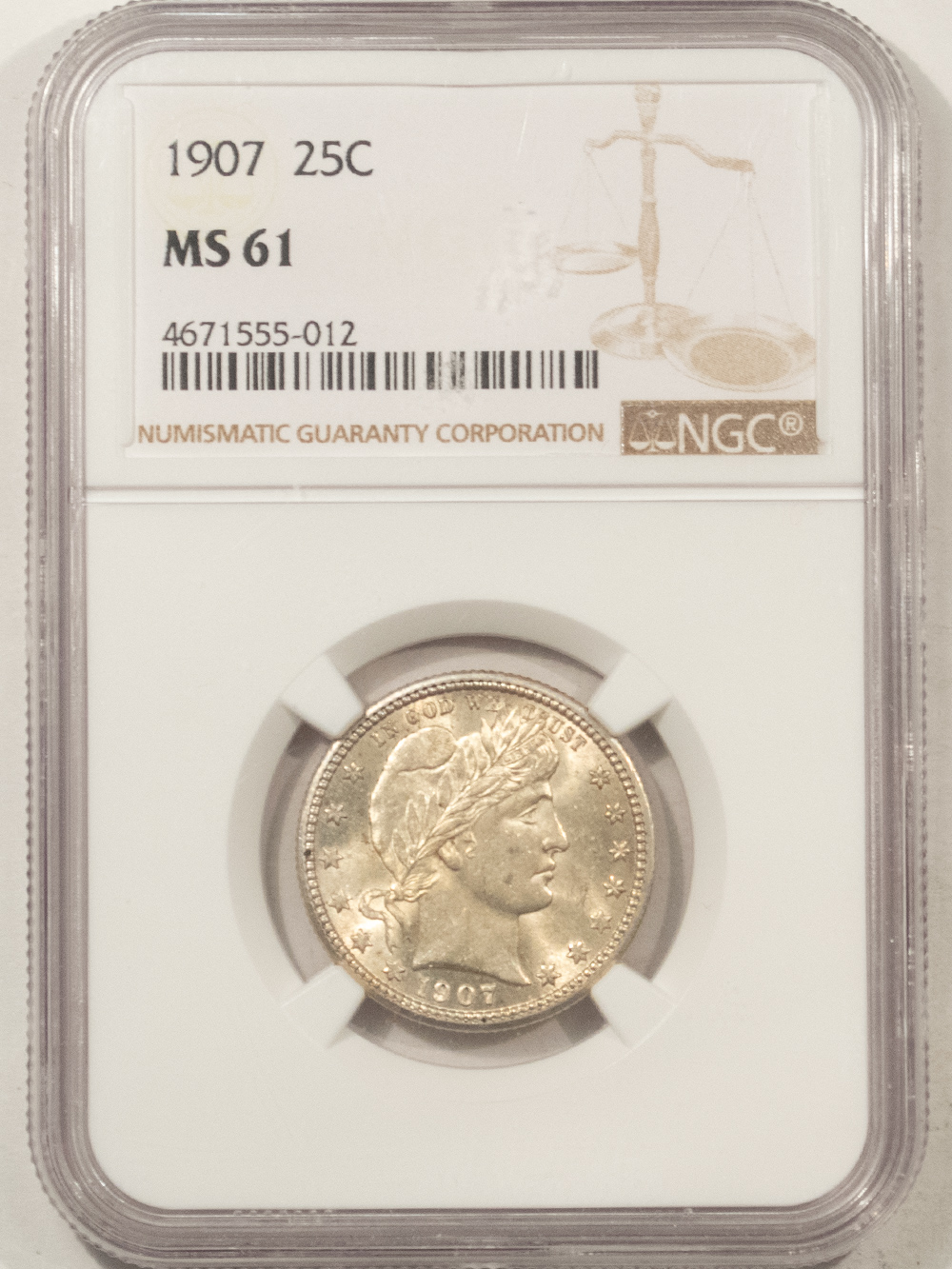 Barber Quarters 1907 BARBER QUARTER – NGC MS-61 LUSTROUS Barber Quarters 1907 BARBER QUARTER – NGC MS-61 LUSTROUS