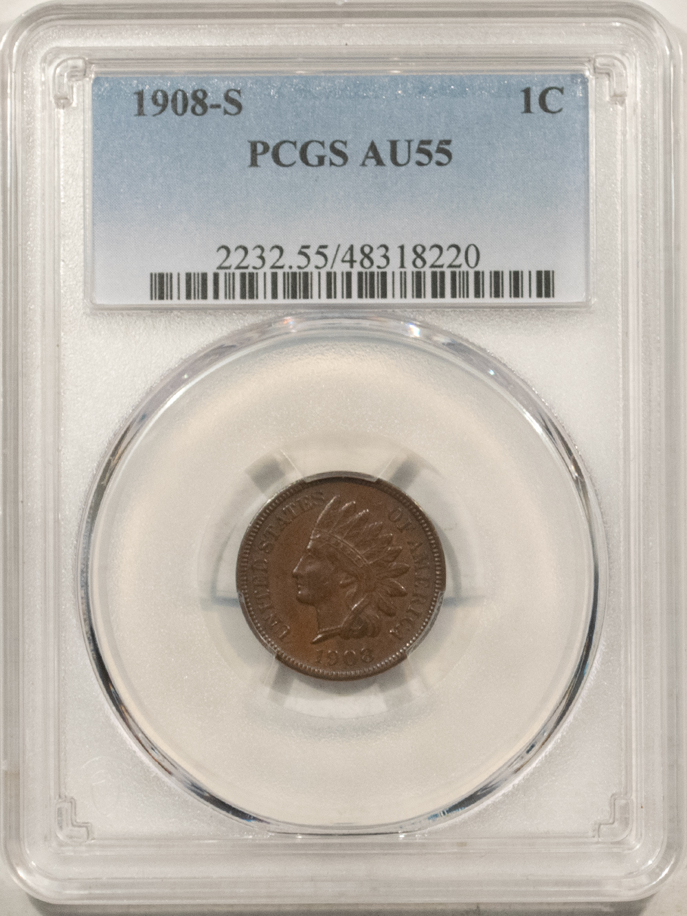 Indian 1908-S INDIAN CENT – PCGS AU-55 Indian 1908-S INDIAN CENT – PCGS AU-55