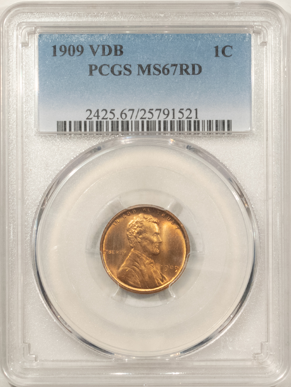 Lincoln Cents (Wheat) 1909 VDB LINCOLN CENT – PCGS MS-67 RD, SUPERB! Lincoln Cents (Wheat) 1909 VDB LINCOLN CENT – PCGS MS-67 RD, SUPERB!