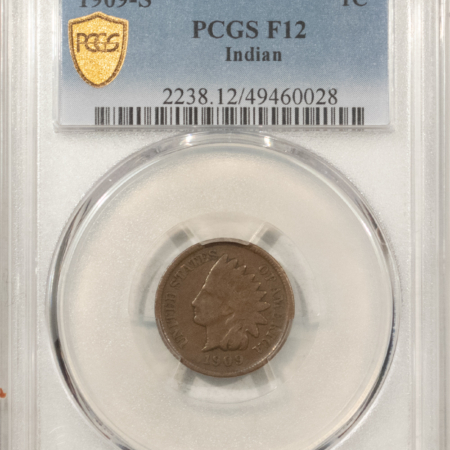 Indian 1909-S INDIAN CENT – PCGS F-12 ORIGINAL KEY-DATE!