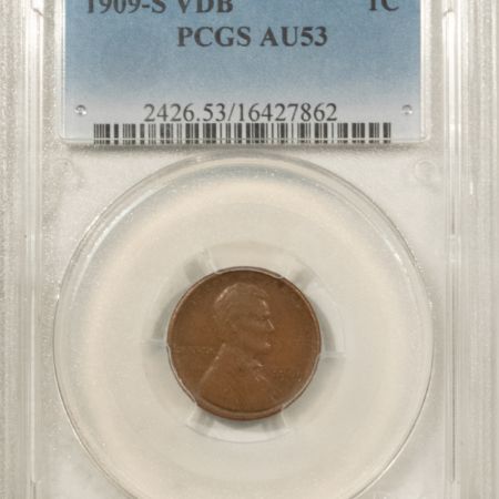 Lincoln Cents (Wheat) 1909-S VDB LINCOLN CENT – PCGS AU-53 NICE SMOOTH KEY-DATE!