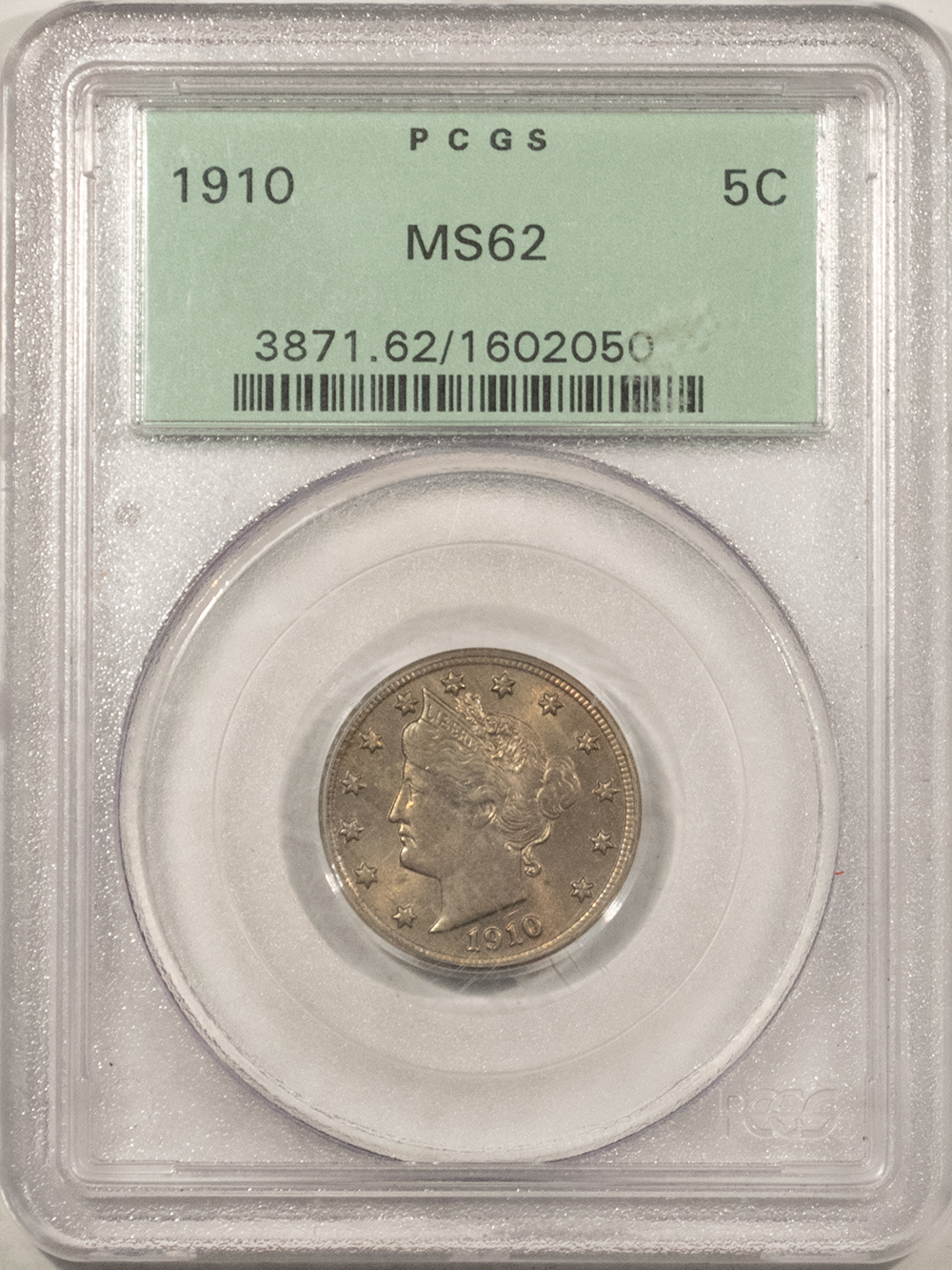 Liberty Nickels 1910 LIBERTY NICKEL – PCGS MS-62, OLD GREEN HOLDER & PRETTY! Liberty Nickels 1910 LIBERTY NICKEL – PCGS MS-62, OLD GREEN HOLDER & PRETTY!