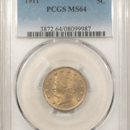 Liberty Nickels 1911 LIBERTY NICKEL – PCGS MS-64, LOOKS 65! PREMIUM QUALITY!
