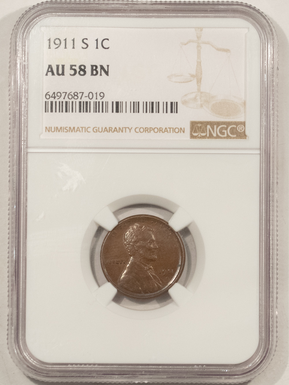 Lincoln Cents (Wheat) 1911-S LINCOLN CENT – NGC AU-58 BN, PREMIUM QUALITY! Lincoln Cents (Wheat) 1911-S LINCOLN CENT – NGC AU-58 BN, PREMIUM QUALITY!