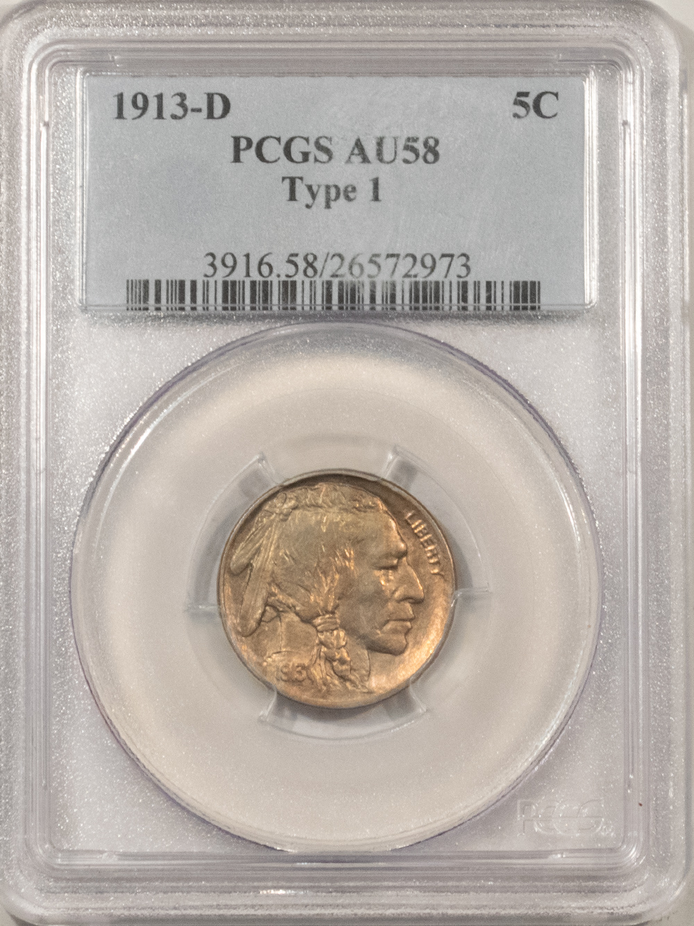 Buffalo Nickels 1913-D BUFFALO NICKEL, TYPE 1 – PCGS AU-58 Buffalo Nickels 1913-D BUFFALO NICKEL, TYPE 1 – PCGS AU-58