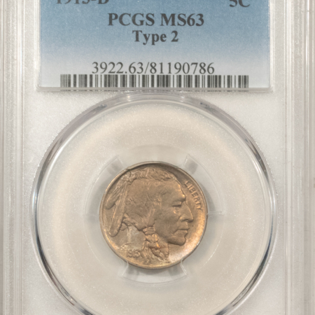 Buffalo Nickels 1913-D BUFFALO NICKEL TYPE 2 – PCGS MS-63, PRETTY & VERY CHOICE!