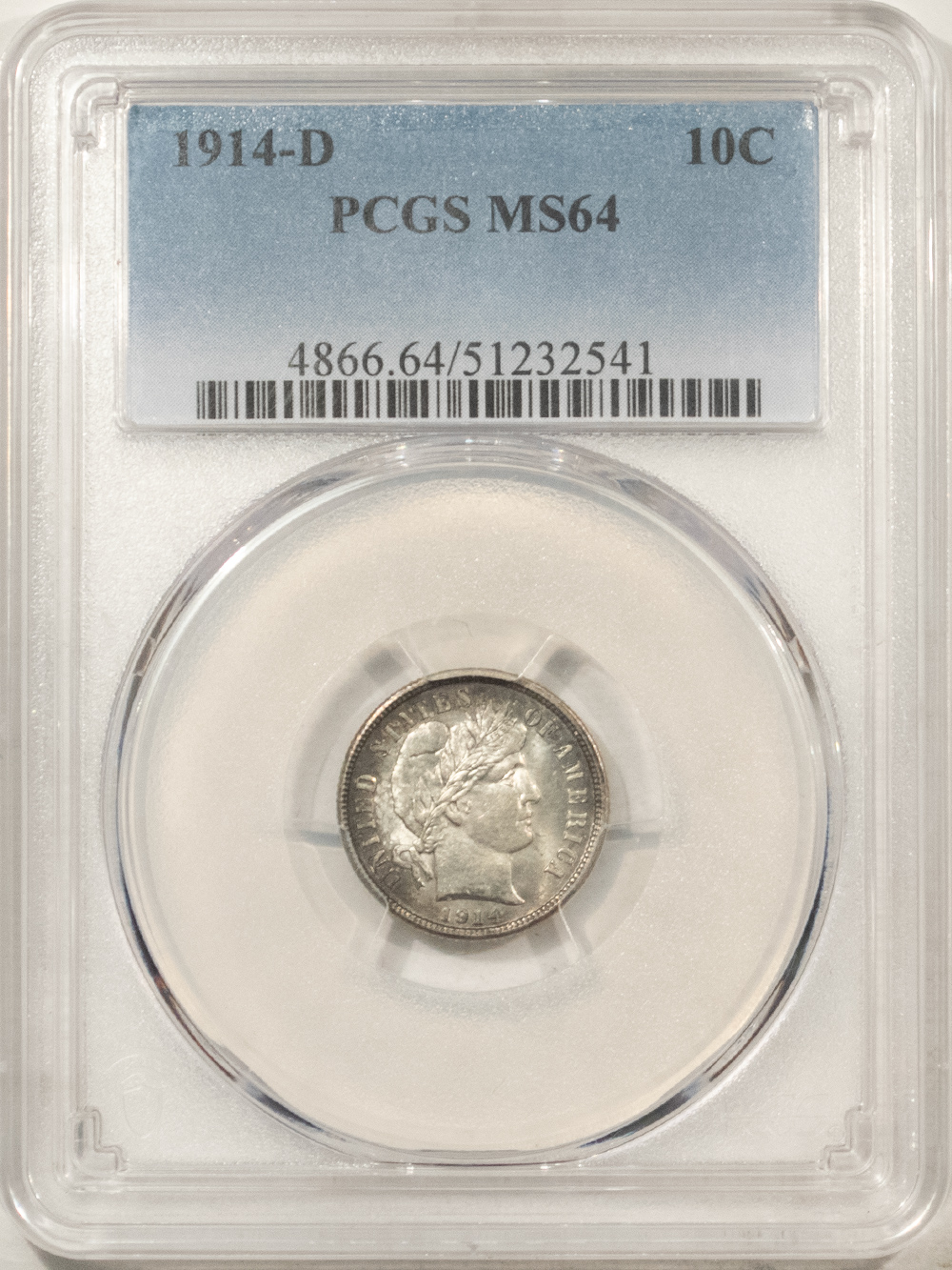 Barber Dimes 1914-D BARBER DIME – PCGS MS-64 FRESH & PQ! Barber Dimes 1914-D BARBER DIME – PCGS MS-64 FRESH & PQ!