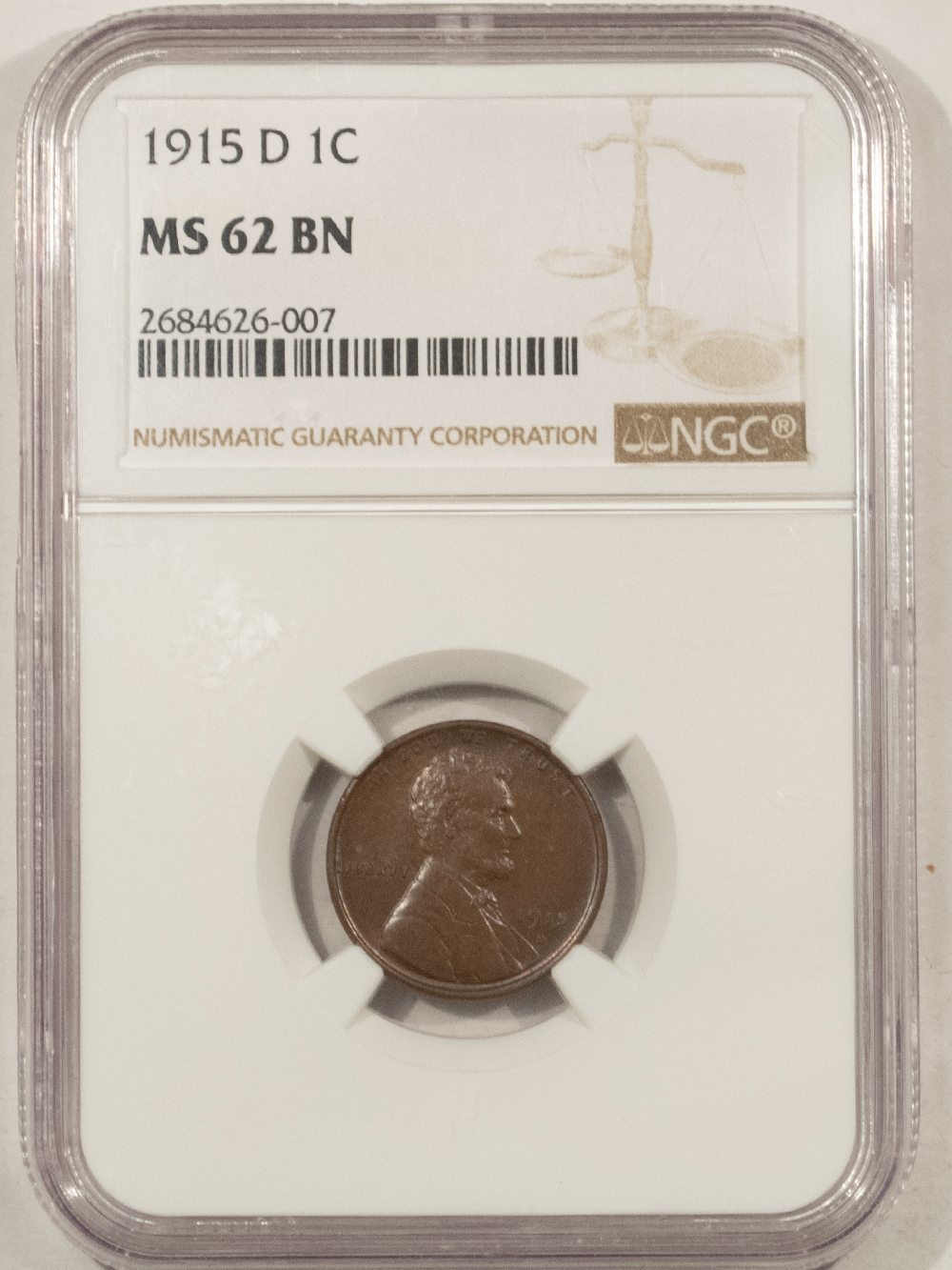 Lincoln Cents (Wheat) 1915-D LINCOLN CENT – NGC MS-62 BN Lincoln Cents (Wheat) 1915-D LINCOLN CENT – NGC MS-62 BN