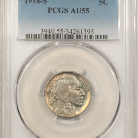 Buffalo Nickels 1918-S BUFFALO NICKEL – PCGS AU-55, WELL-STRUCK & LOOKS UNC!