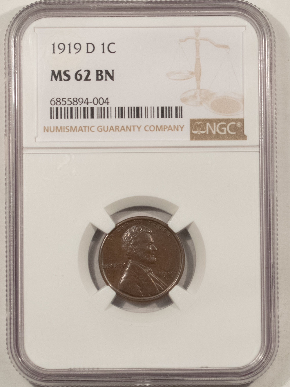 Lincoln Cents (Wheat) 1919-D LINCOLN CENT – NGC MS-62 BN Lincoln Cents (Wheat) 1919-D LINCOLN CENT – NGC MS-62 BN