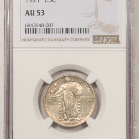 New Certified Coins 1921 STANDING LIBERTY QUARTER – NGC AU-53, LUSTROUS & ATTRACTIVE!