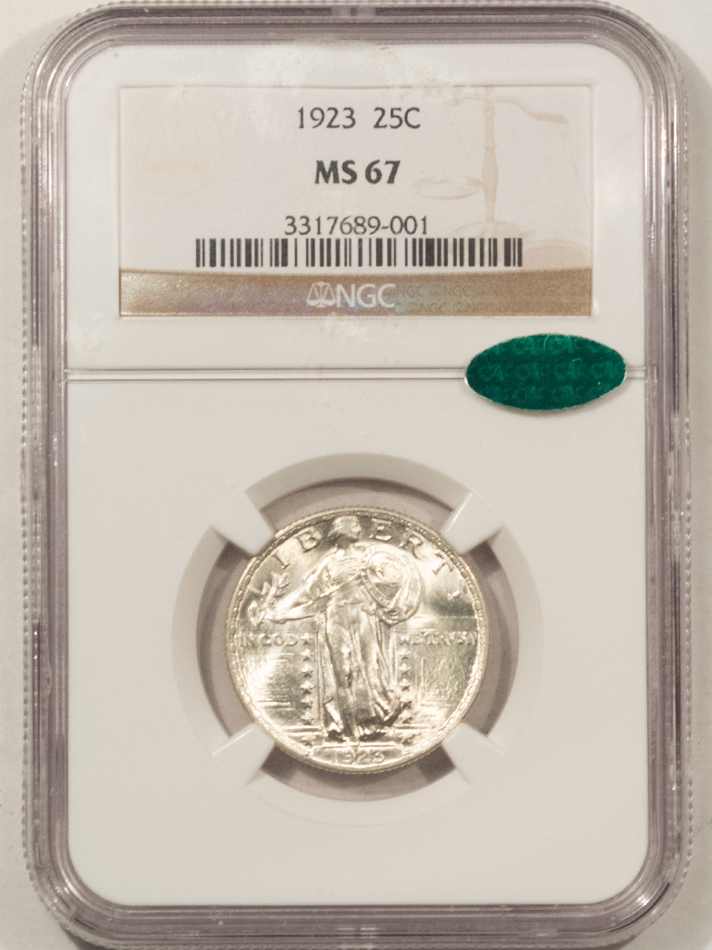 CAC Approved Coins 1923 STANDING LIBERTY QUARTER – NGC MS-67, BLAZING WHITE, SUPERB! CAC APPROVED! CAC Approved Coins 1923 STANDING LIBERTY QUARTER – NGC MS-67, BLAZING WHITE, SUPERB! CAC APPROVED!