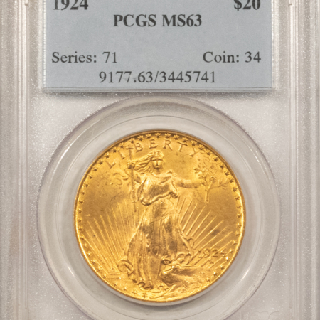 $20 1924 $20 ST GAUDENS GOLD DOUBLE EAGLE – PCGS MS-63 CHOICE!