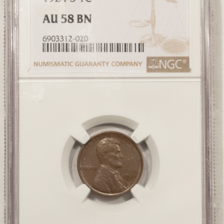 Lincoln Cents (Wheat) 1924-S LINCOLN CENT – NGC AU-58 BN, SCARCE AND LOOKS UNC!