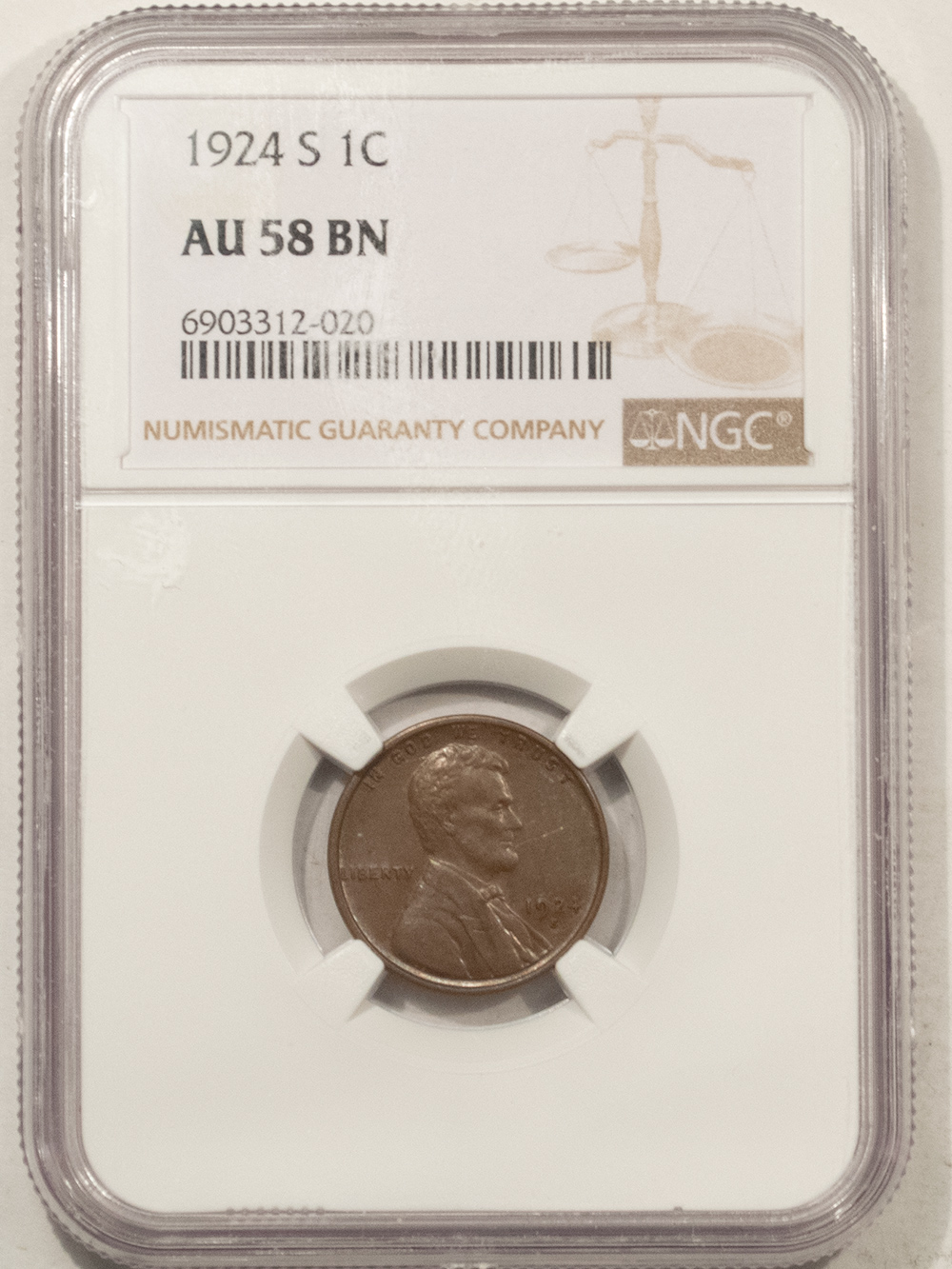 Lincoln Cents (Wheat) 1924-S LINCOLN CENT – NGC AU-58 BN, SCARCE AND LOOKS UNC! Lincoln Cents (Wheat) 1924-S LINCOLN CENT – NGC AU-58 BN, SCARCE AND LOOKS UNC!