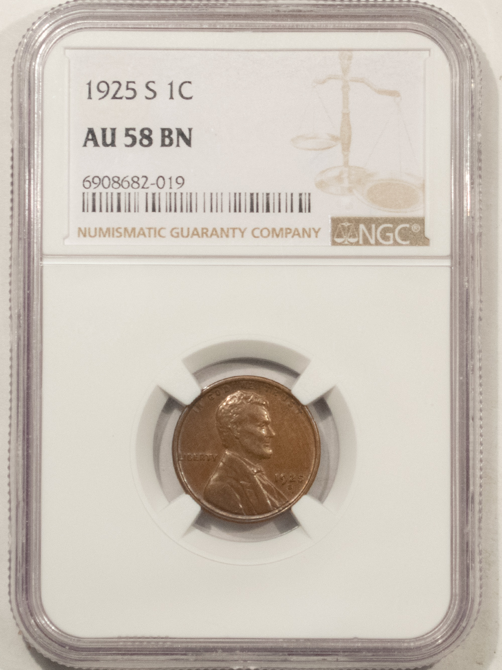 Lincoln Cents (Wheat) 1925-S LINCOLN CENT – NGC AU-58 BN Lincoln Cents (Wheat) 1925-S LINCOLN CENT – NGC AU-58 BN