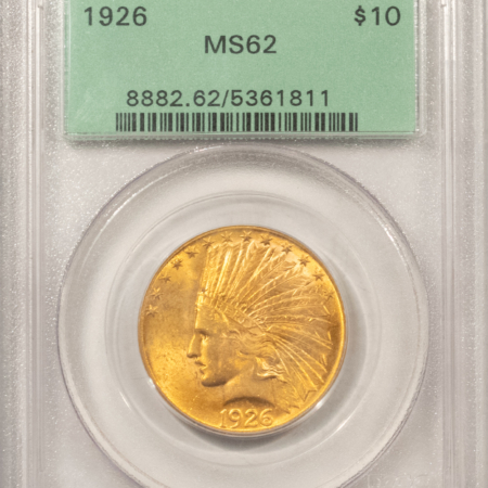$10 1926 $10 INDIAN GOLD EAGLE – PCGS MS-62, OLD GREEN HOLDER!