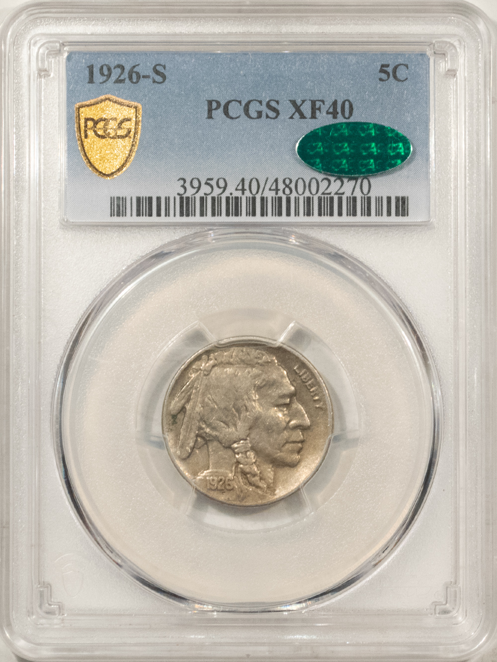 Buffalo Nickels 1926-S BUFFALO NICKEL – PCGS XF-40, FRESH, PREMIUM QUALITY! VERY TOUGH CAC! Buffalo Nickels 1926-S BUFFALO NICKEL – PCGS XF-40, FRESH, PREMIUM QUALITY! VERY TOUGH CAC!