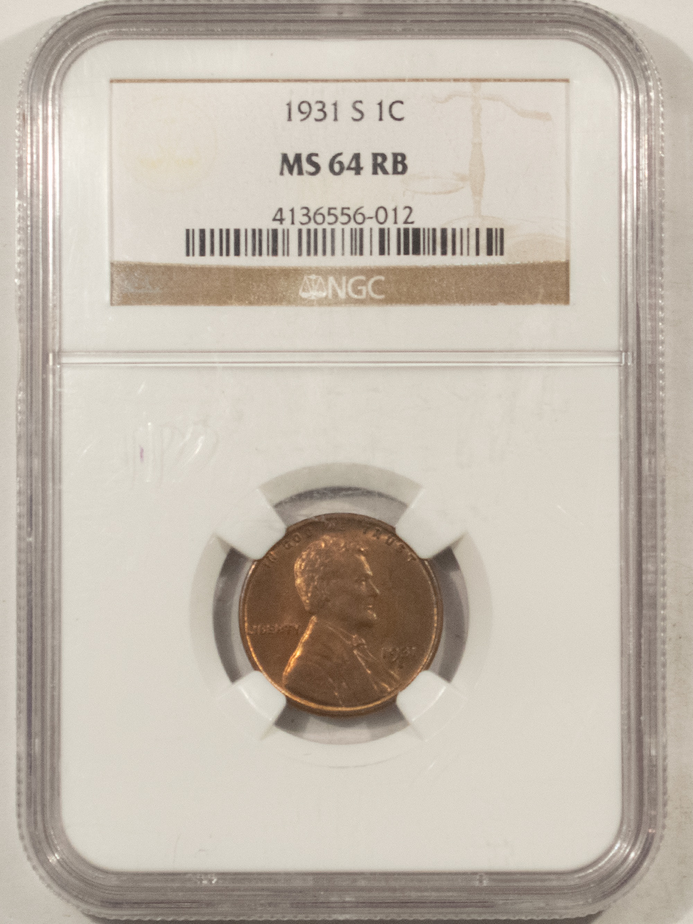 Lincoln Cents (Wheat) 1931-S LINCOLN CENT – NGC MS-64 RB, KEY-DATE! Lincoln Cents (Wheat) 1931-S LINCOLN CENT – NGC MS-64 RB, KEY-DATE!