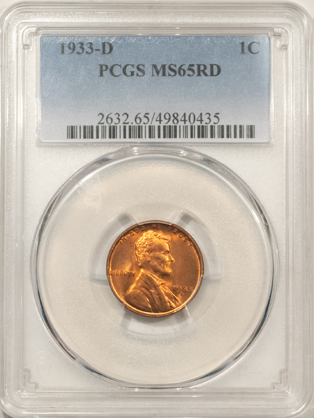 Lincoln Cents (Wheat) 1933-D LINCOLN CENT – PCGS MS-65 RD Lincoln Cents (Wheat) 1933-D LINCOLN CENT – PCGS MS-65 RD