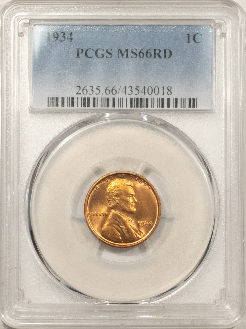 Lincoln Cents (Wheat) 1934 LINCOLN CENT – PCGS MS-66 RD, BLAZING RED & SUPERB! Lincoln Cents (Wheat) 1934 LINCOLN CENT – PCGS MS-66 RD, BLAZING RED & SUPERB!