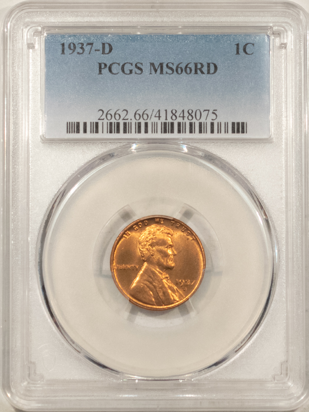 Lincoln Cents (Wheat) 1937-D LINCOLN CENT – PCGS MS-66 RD Lincoln Cents (Wheat) 1937-D LINCOLN CENT – PCGS MS-66 RD