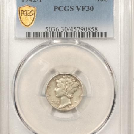Dimes 1942/1 MERCURY DIME – PCGS VF-30 KEY-DATE, NICE ORIGINAL