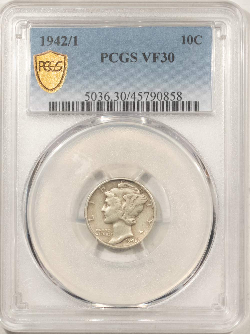 Dimes 1942/1 MERCURY DIME – PCGS VF-30 KEY-DATE, NICE ORIGINAL Dimes 1942/1 MERCURY DIME – PCGS VF-30 KEY-DATE, NICE ORIGINAL