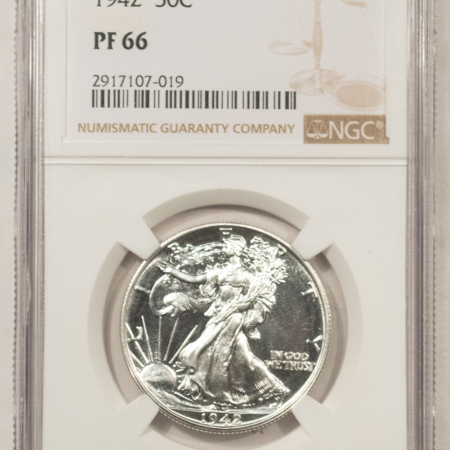 Half Dollars 1942 PROOF WALKING LIBERTY HALF DOLLAR – NGC PF-66 DRIPPING WHITE, SOME CONTRAST