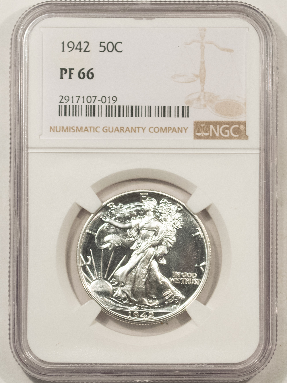 Half Dollars 1942 PROOF WALKING LIBERTY HALF DOLLAR – NGC PF-66 DRIPPING WHITE, SOME CONTRAST Half Dollars 1942 PROOF WALKING LIBERTY HALF DOLLAR – NGC PF-66 DRIPPING WHITE, SOME CONTRAST