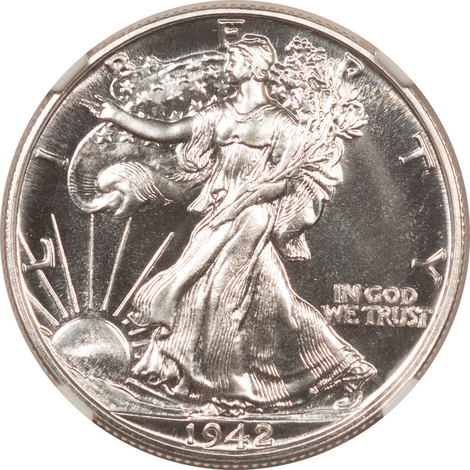 Half Dollars 1942 PROOF WALKING LIBERTY HALF DOLLAR – NGC PF-66 DRIPPING WHITE, SOME CONTRAST Half Dollars 1942 PROOF WALKING LIBERTY HALF DOLLAR – NGC PF-66 DRIPPING WHITE, SOME CONTRAST
